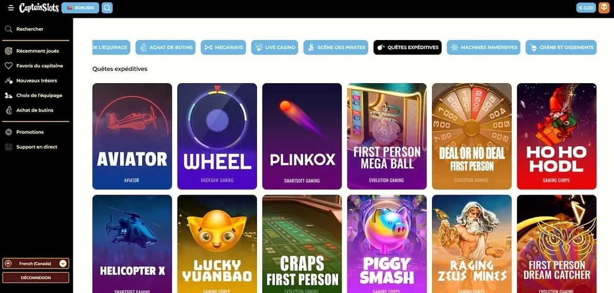 Processus d'inscription au Captain Slots Casino.