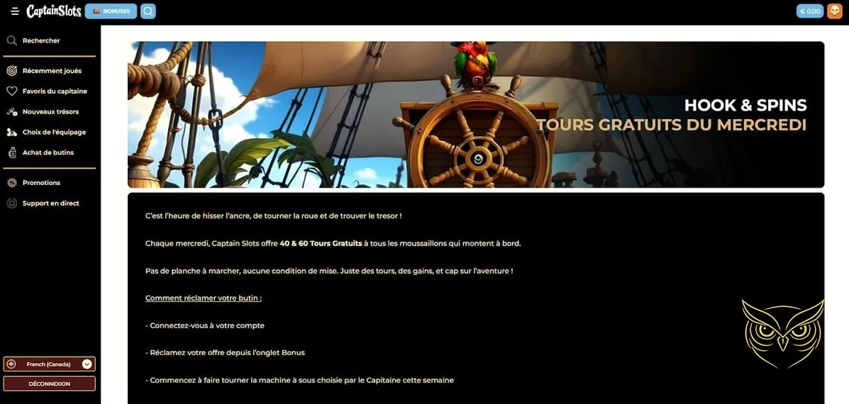 Bannière du bonus de bienvenue Captain Slots Casino.