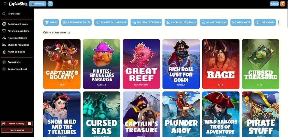 Option de dépôt pour Captain Slots Casino.