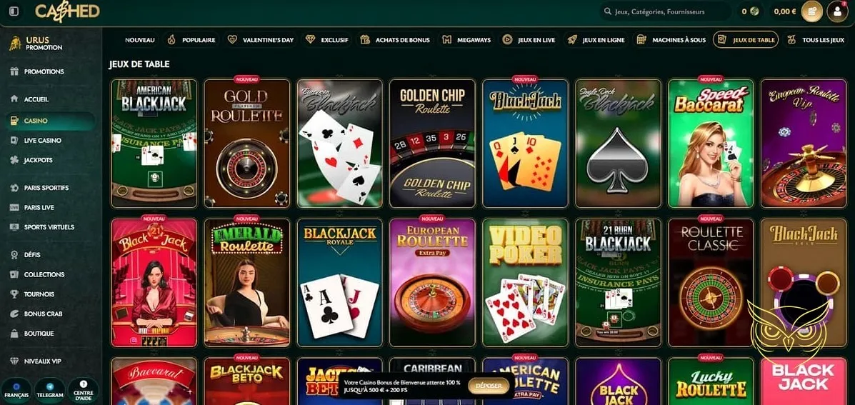 Section des défis à relever Cashed Casino.