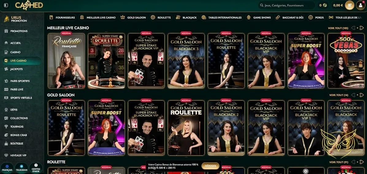 Vitrine de la boutique Cashed Casino.