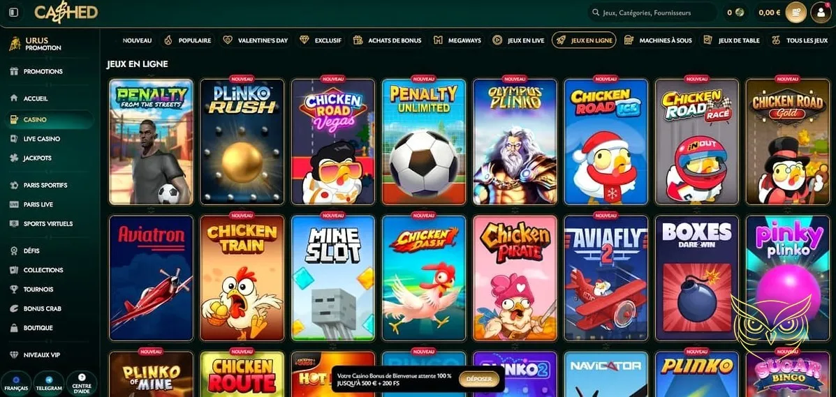 Page des collections de jeux Cashed Casino.