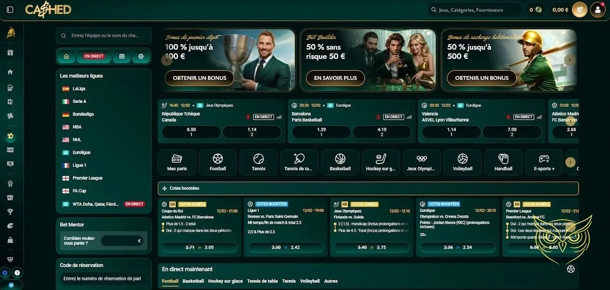 Tableau des tournois actifs Cashed Casino.