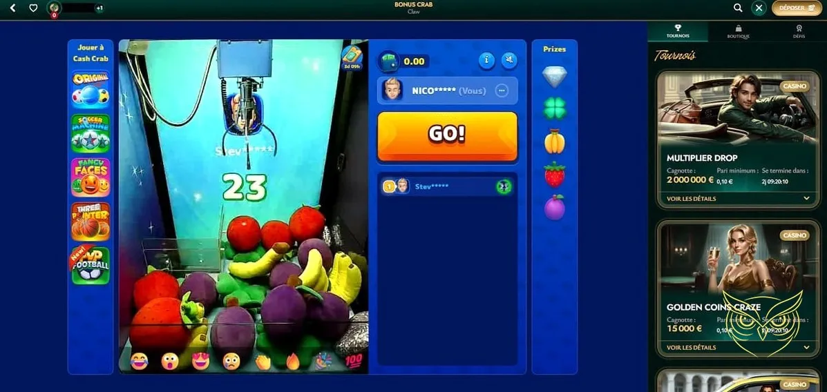 Vue de la section live Cashed Casino.