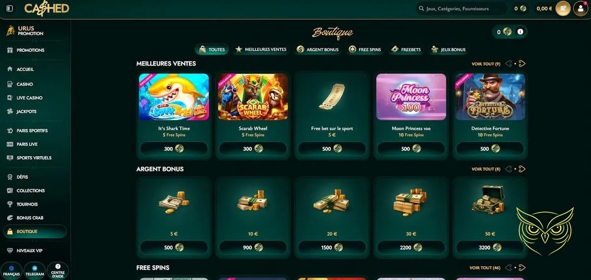 Section dédiée aux paris sportifs Cashed Casino.