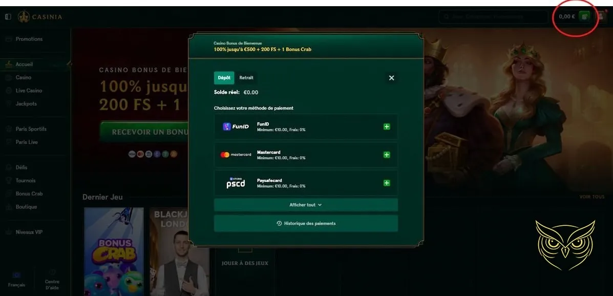 Icône des moyens de paiement Casinia