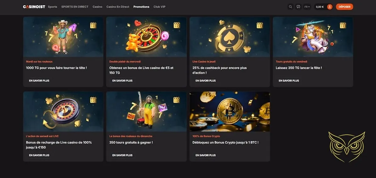 Méthodes de dépôt disponibles Casinoist Casino