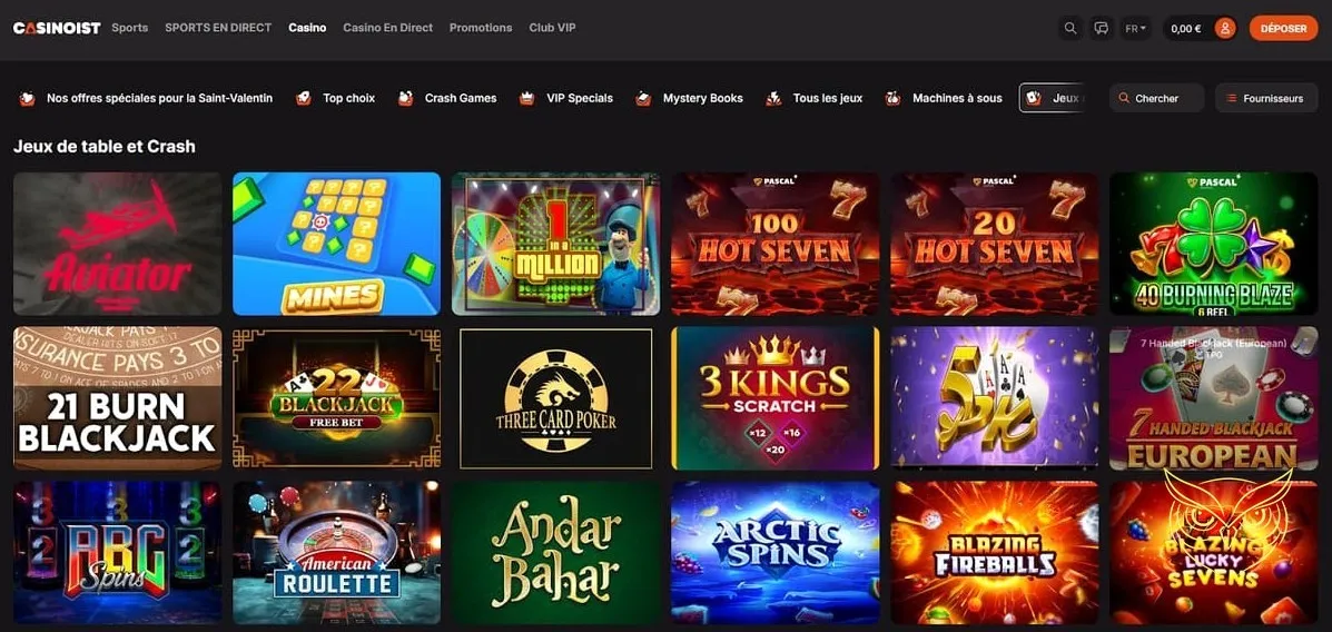 Interface de paris sportifs en direct Casinoist Casino