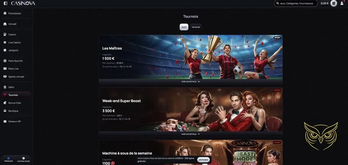 Icône pour l'inscription au Casinova Casino