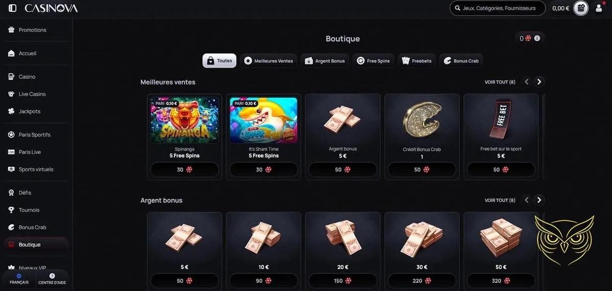 Badge du statut Top casino Casinova