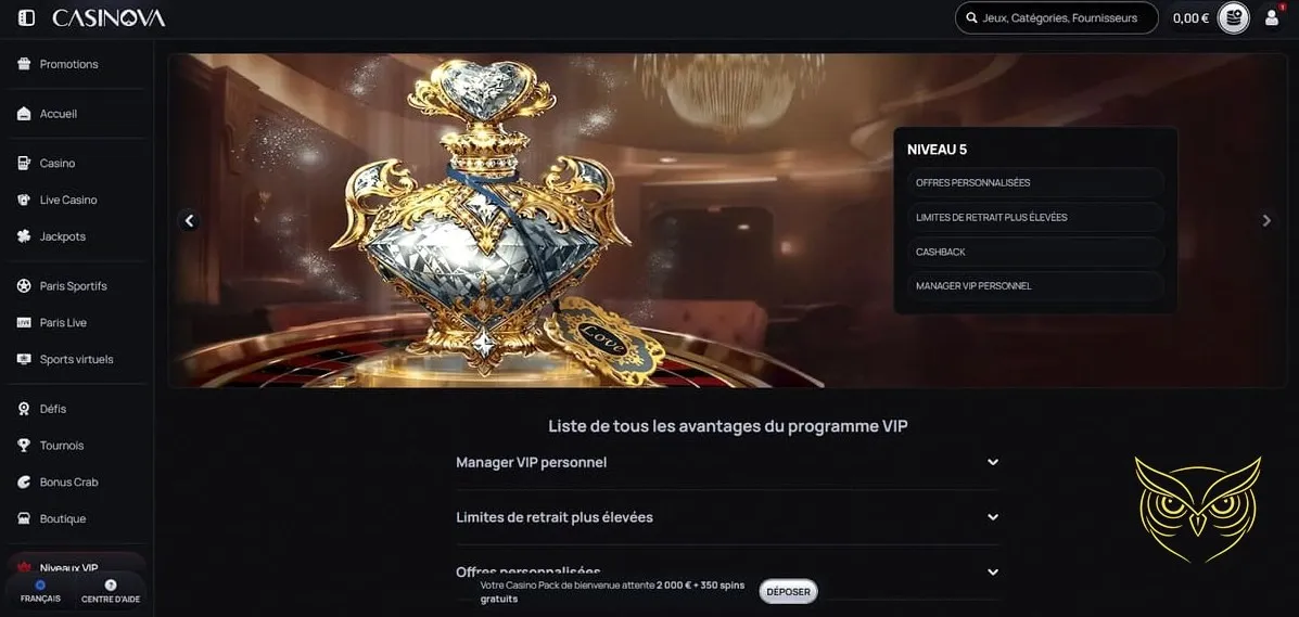 Icône du bonus premier dépôt Casinova Casino