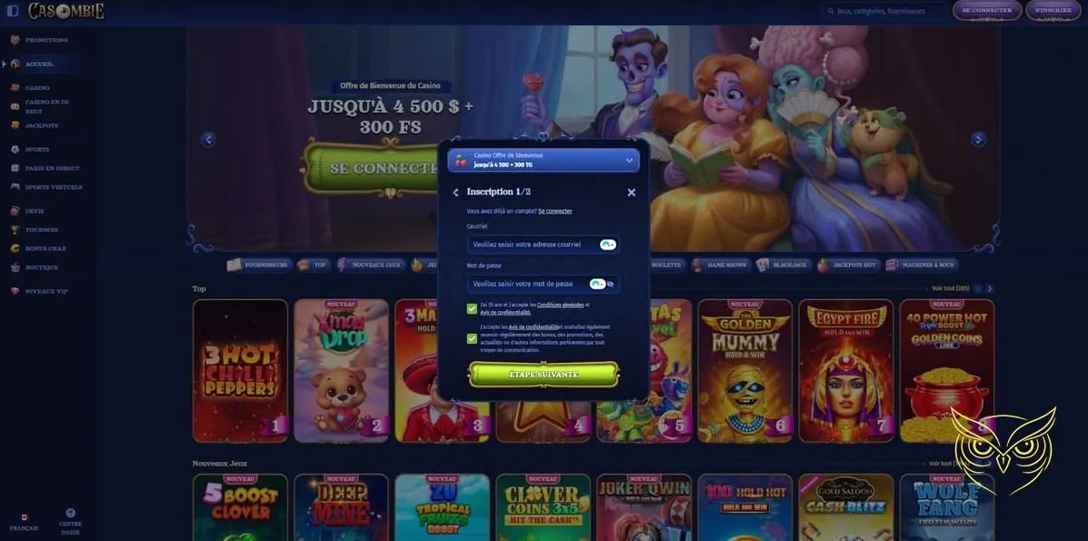 Détails du bonus premier dépôt Casombie Casino.