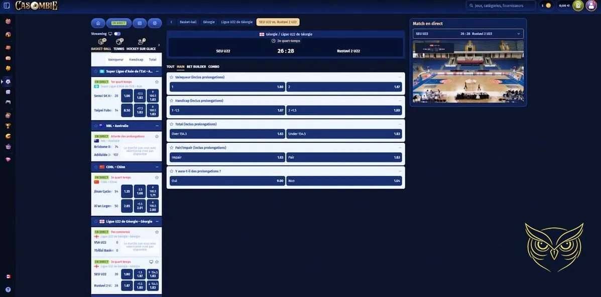 Interface de la boutique Casombie Casino.
