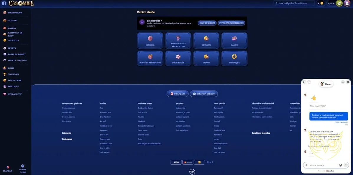 Offre spéciale Bonus Crab Casombie Casino.