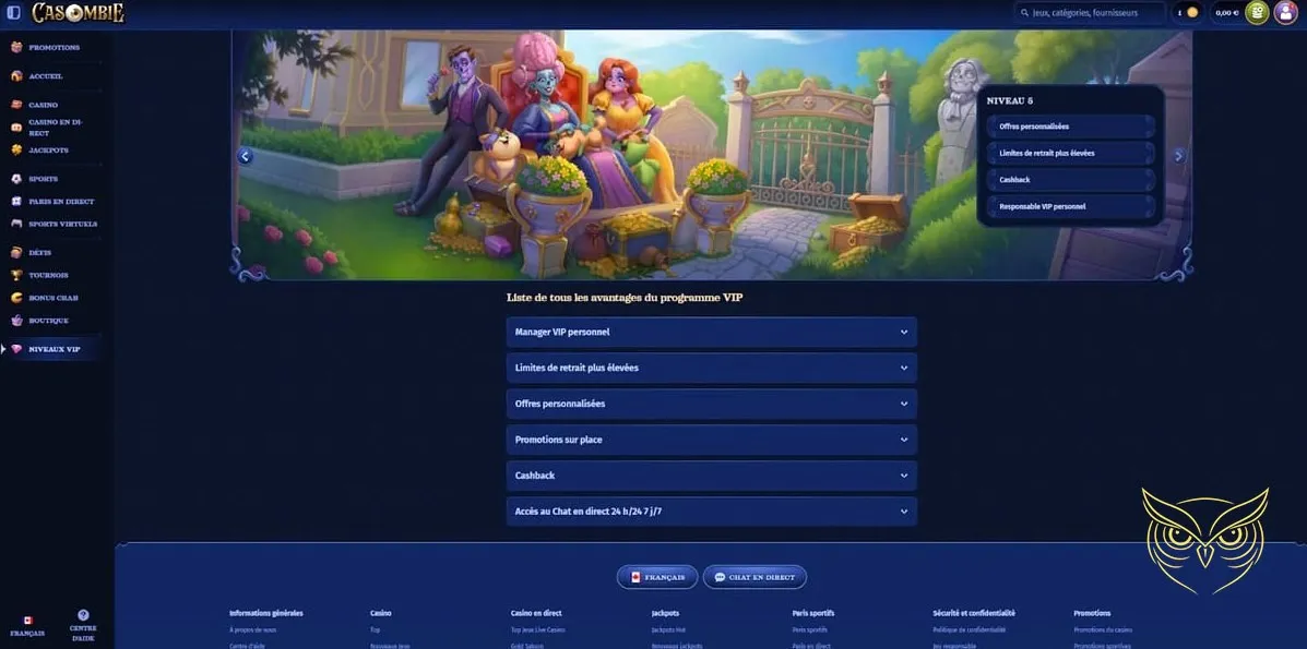 Page de contact du service client Casombie Casino.