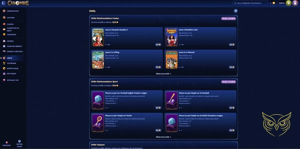 Section dédiée aux sports virtuels Casombie Casino.