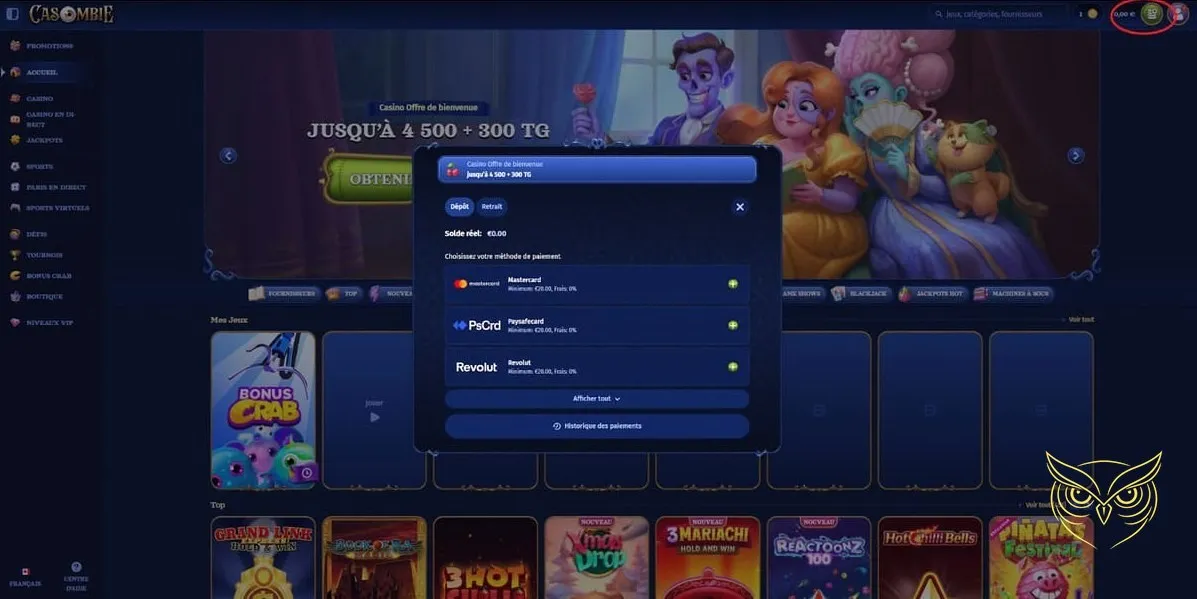 Bannière du bonus de bienvenue Casombie Casino.