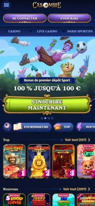 Capture d'écran de l'application mobile Casombie Casino.