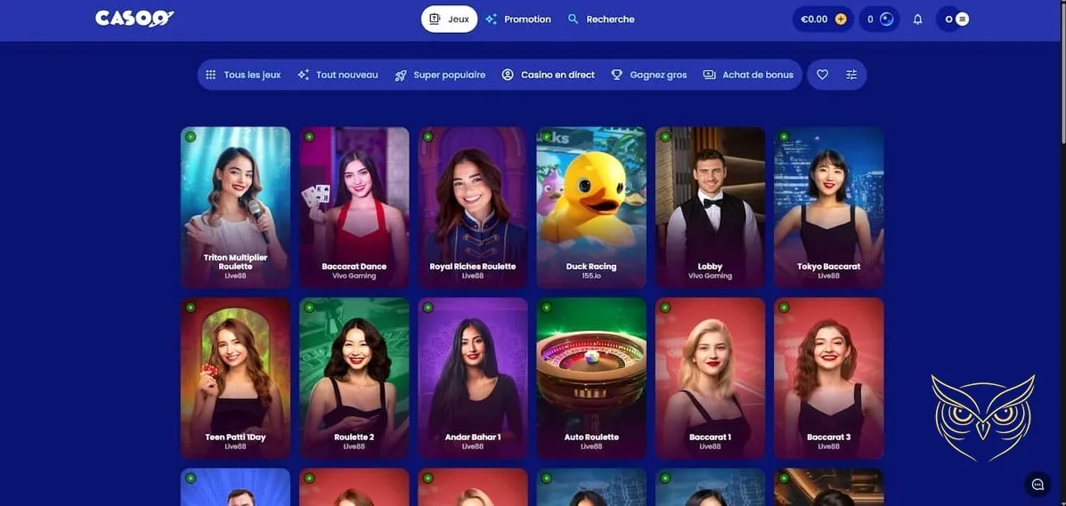 Icône de la section Casino Live de Casoo.