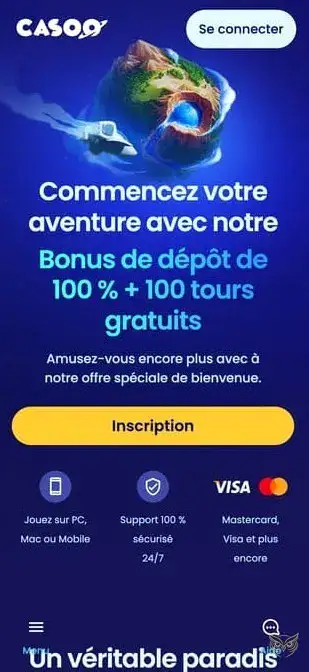 Capture d'écran de l'application mobile Casoo Casino.