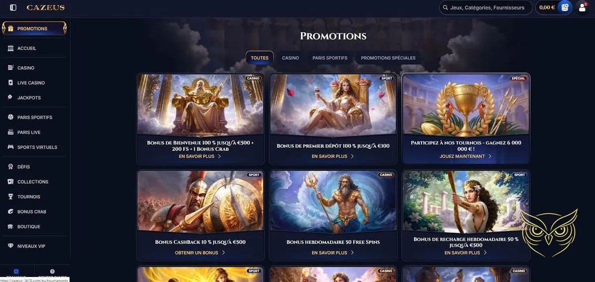 Miniature des jeux de slots du Cazeus Casino.