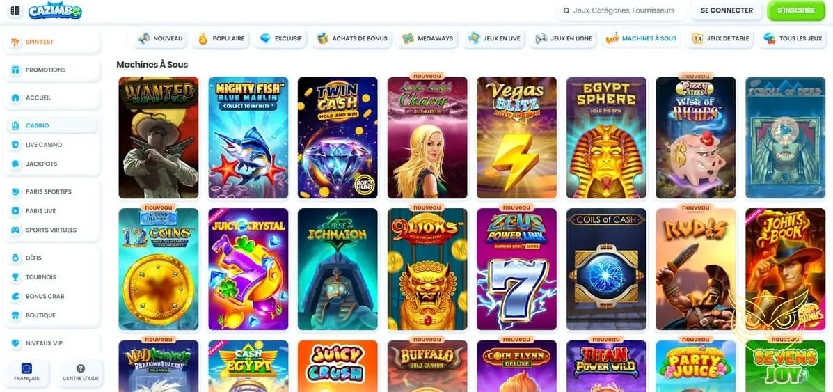 Interface de la boutique exclusive du Cazimbo Casino.