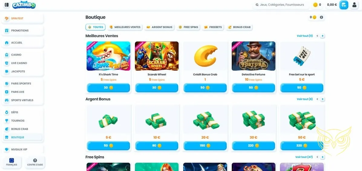 Page des paris sportifs proposés par Cazimbo Casino.