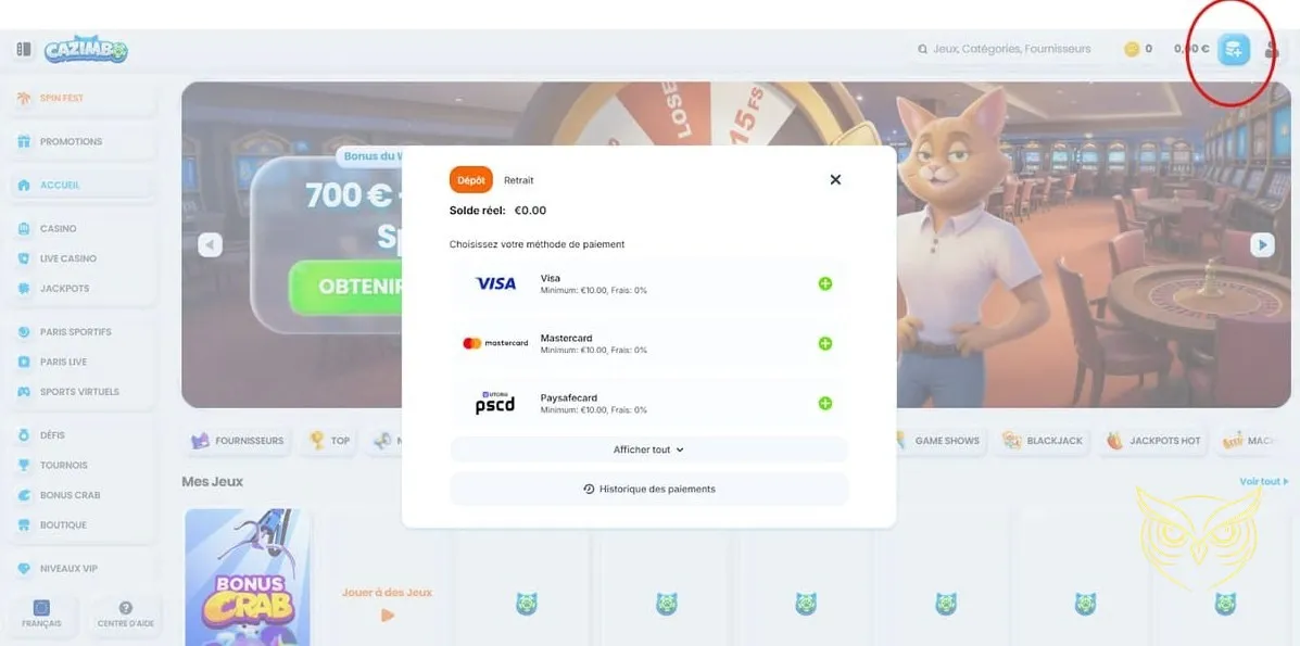 Offre de bonus de bienvenue du Cazimbo Casino.