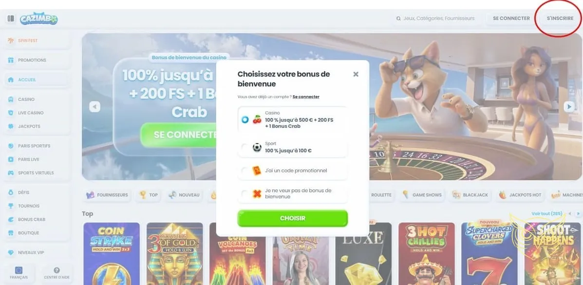 Détails du bonus premier dépôt chez Cazimbo Casino.