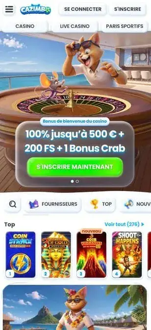 Capture d'écran de l'application mobile Cazimbo Casino.