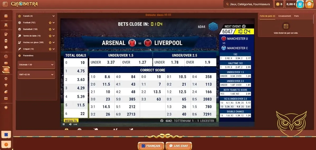 Offres de paris sportifs sur Cleobetra Casino.