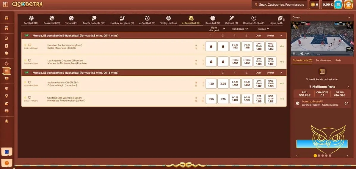 Articles disponibles dans la boutique Cleobetra Casino.