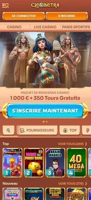 Capture d'écran de l'application mobile Cleobetra Casino.