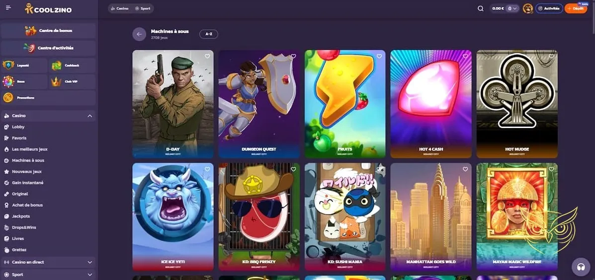 Roues bonus disponibles sur Coolzino Casino