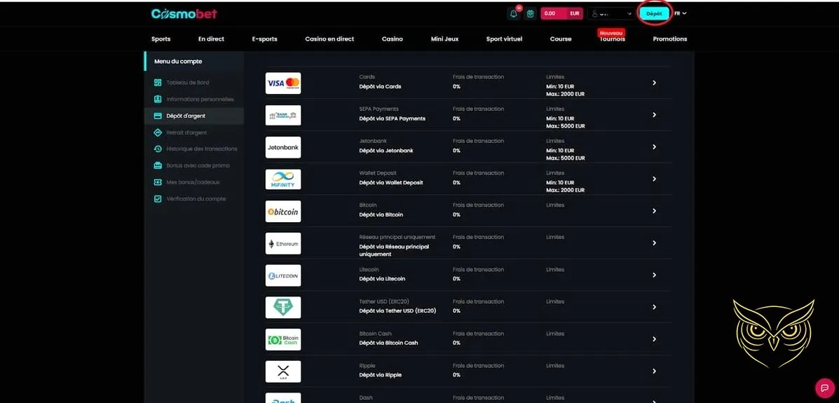 Icône de la section casino live Cosmobet