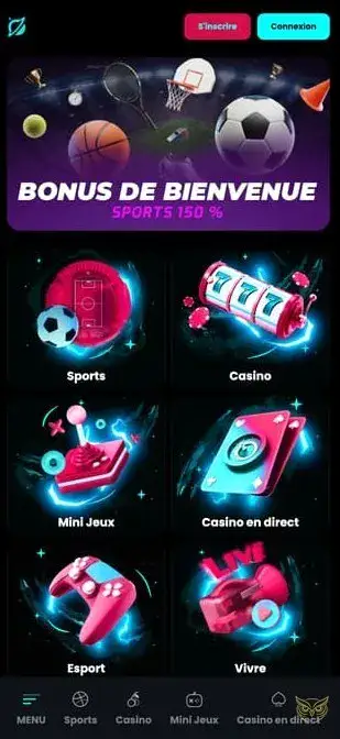 Aperçu de l'application mobile Cosmobet Casino.