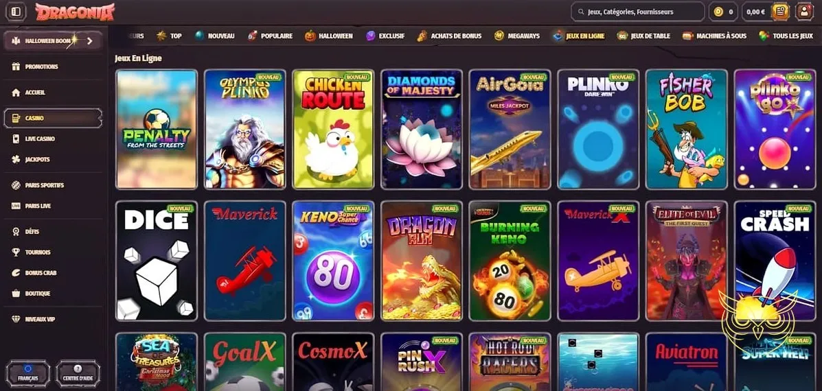 Section des promotions du casino Dragonia