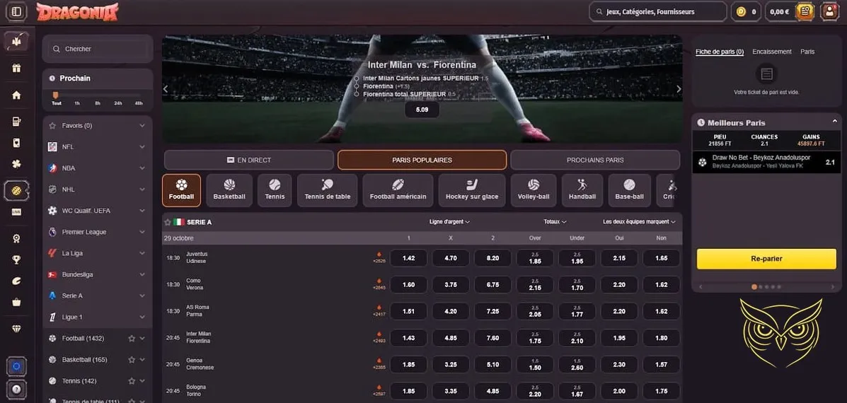 Interface de la boutique Dragonia Casino