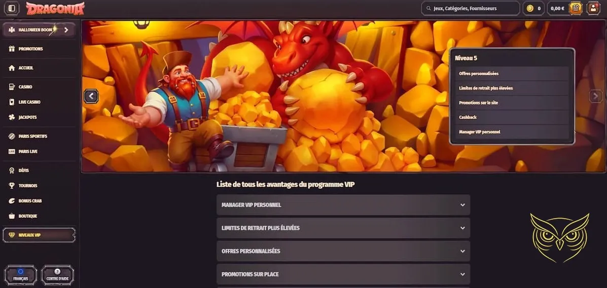 Description du programme VIP Dragonia Casino