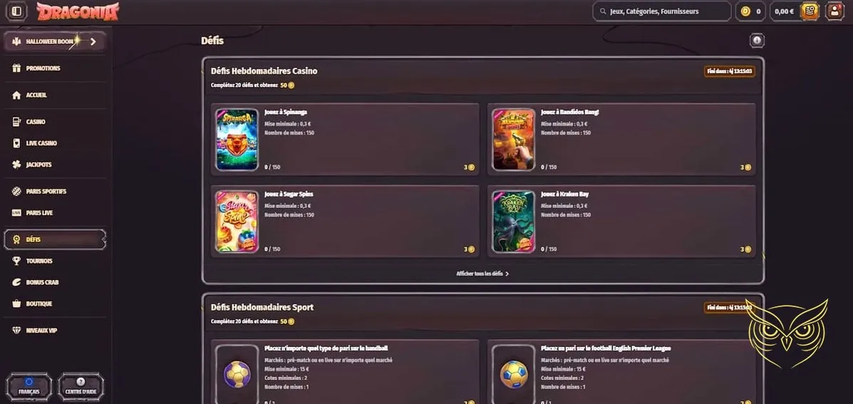 Affichage des jackpots chauds Dragonia Casino