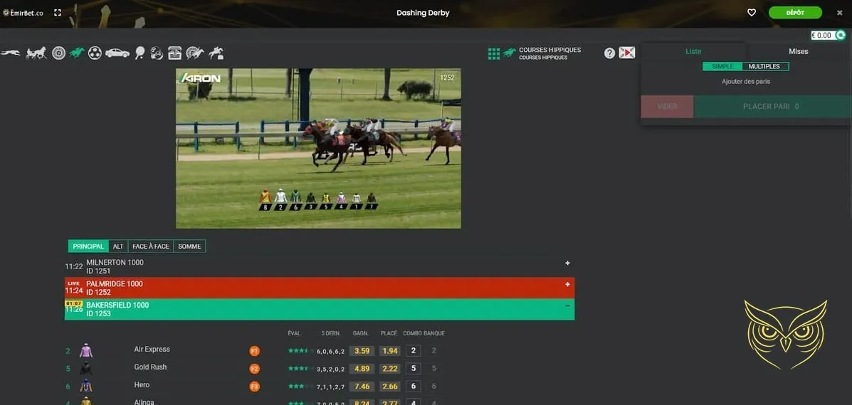 Capture d'écran des paris sportifs en direct Emirbet.