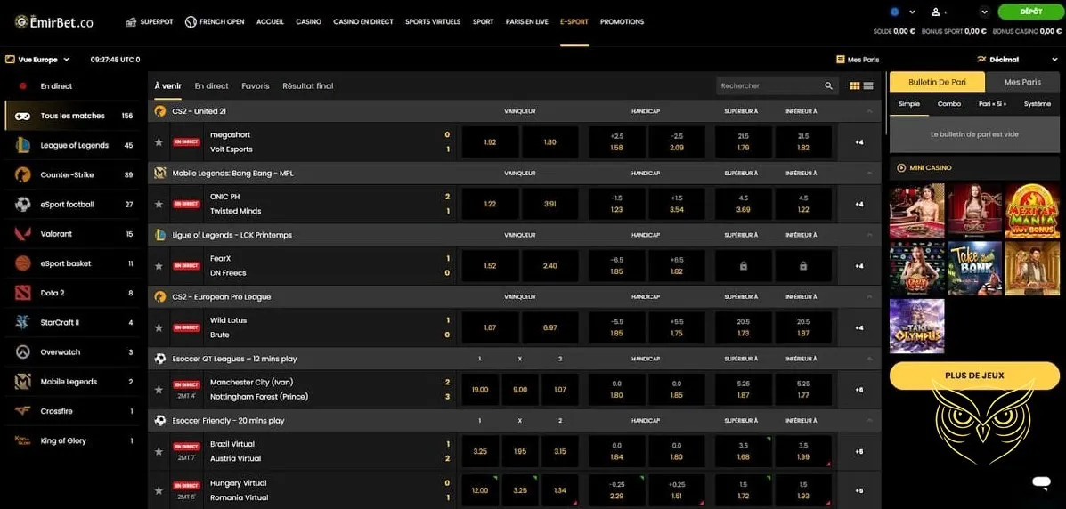 Capture d'écran des courses hippiques Emirbet Casino.