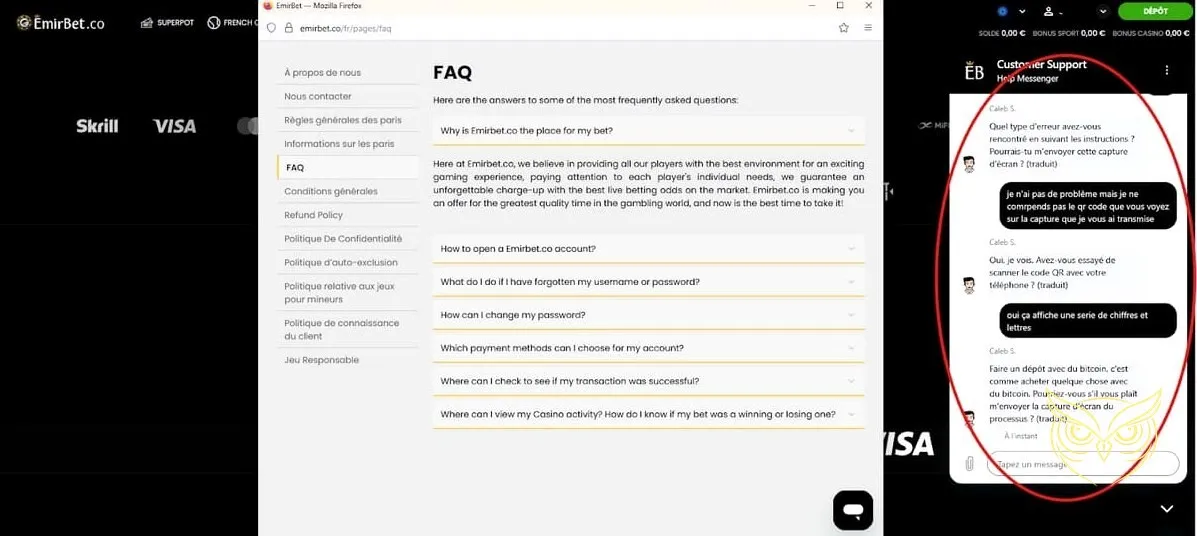 Capture d'écran de la section e-sport Emirbet Casino.