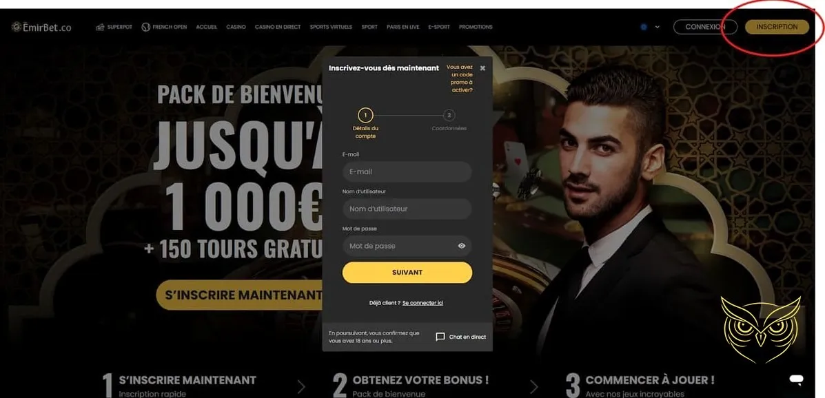 Graphic du pack de bienvenue Emirbet Casino.