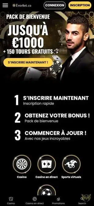 Capture d'écran de l'application mobile EmirBet Casino.