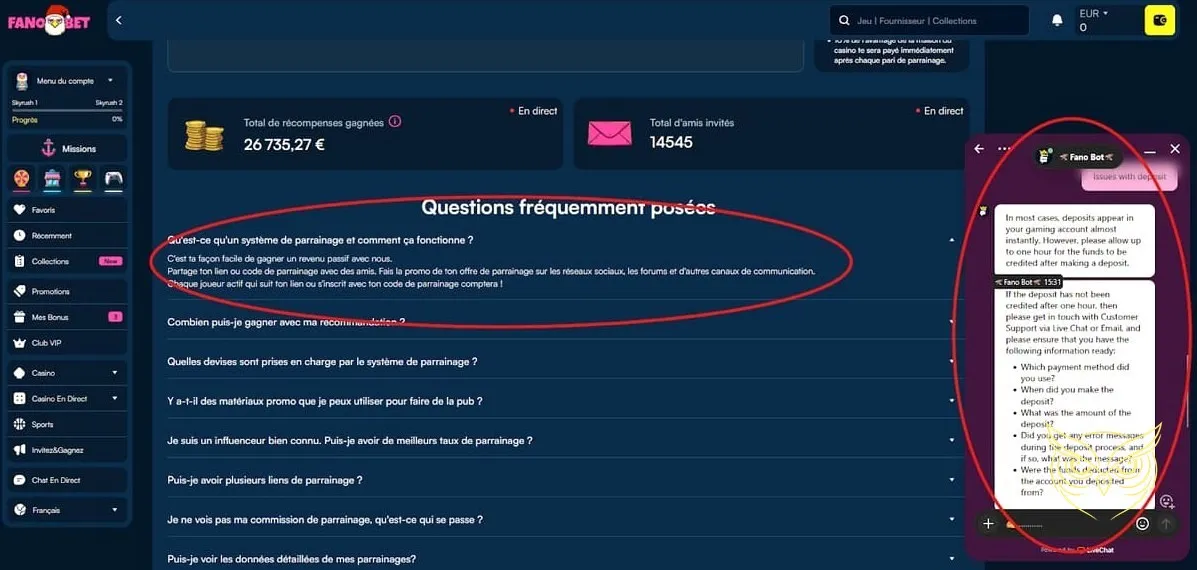 Capture d'écran du formulaire d'inscription Fanobet Casino.
