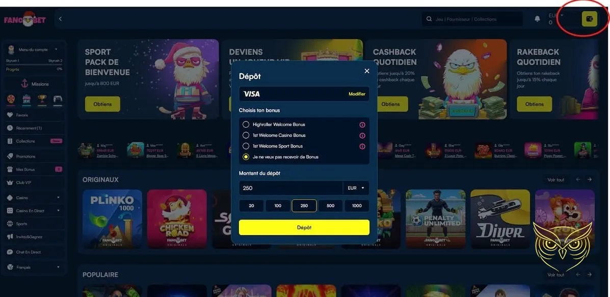 Graphic des bonus réguliers offerts par Fanobet Casino.