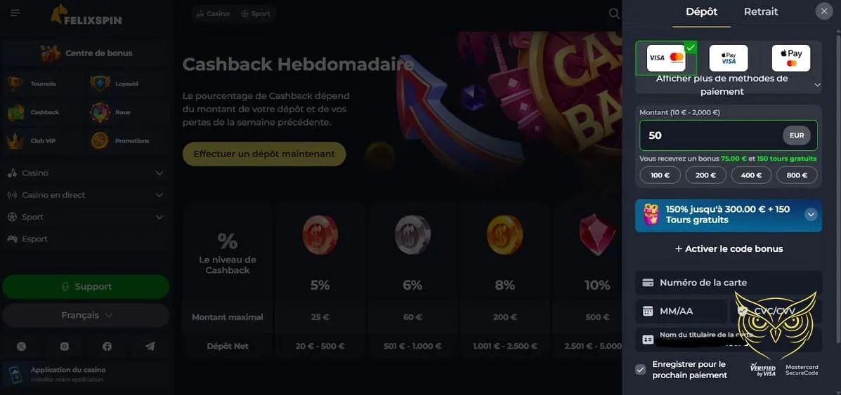 Icône du bonus de bienvenue FelixSpin Casino.