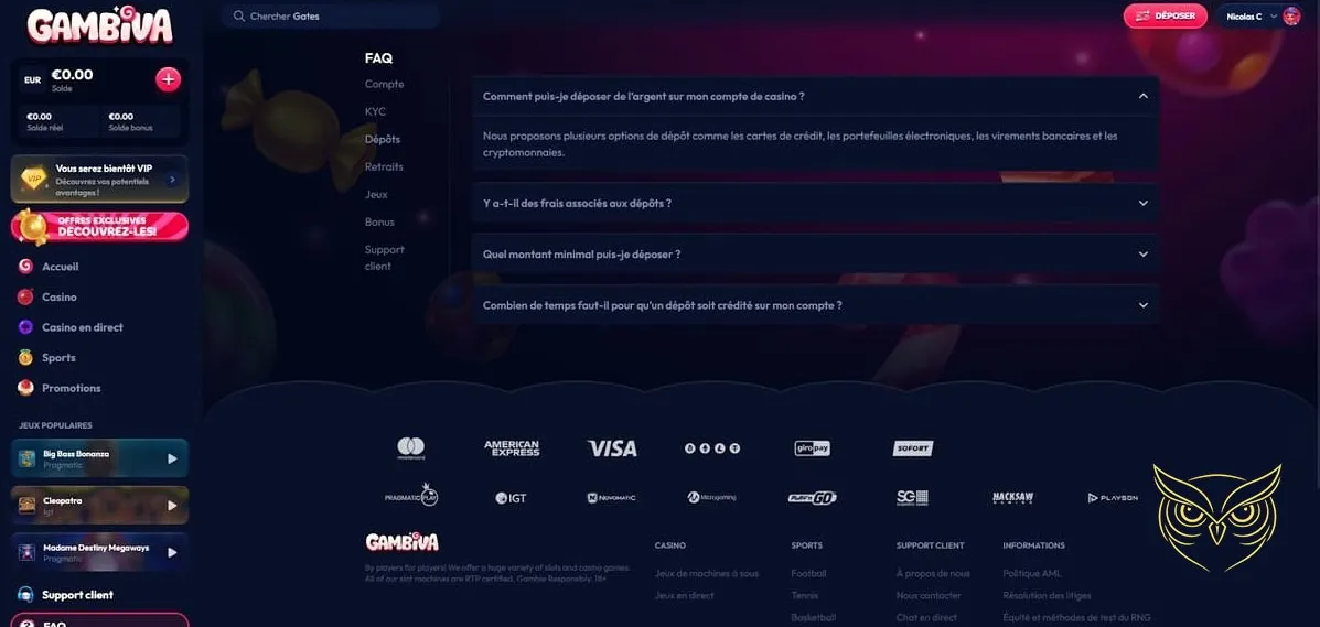 Section des jeux de casino live Gambiva