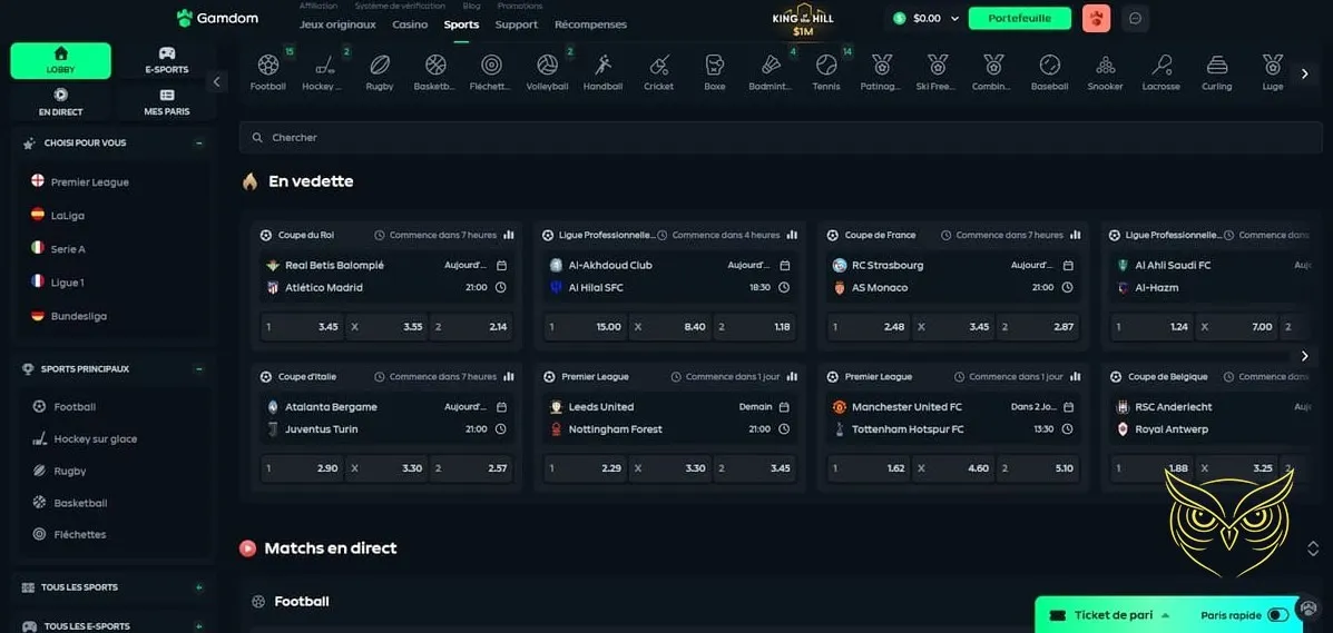 Icône de sélection inscription Gamdom Casino